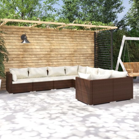vidaXL Set muebles de jardín 8 pzas y cojines ratán sintético marrón