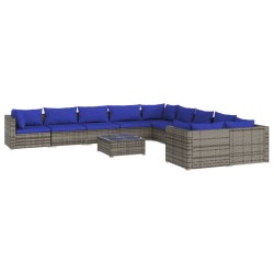 vidaXL Set de muebles de jardín 11 pzas y cojines ratán sintético gris