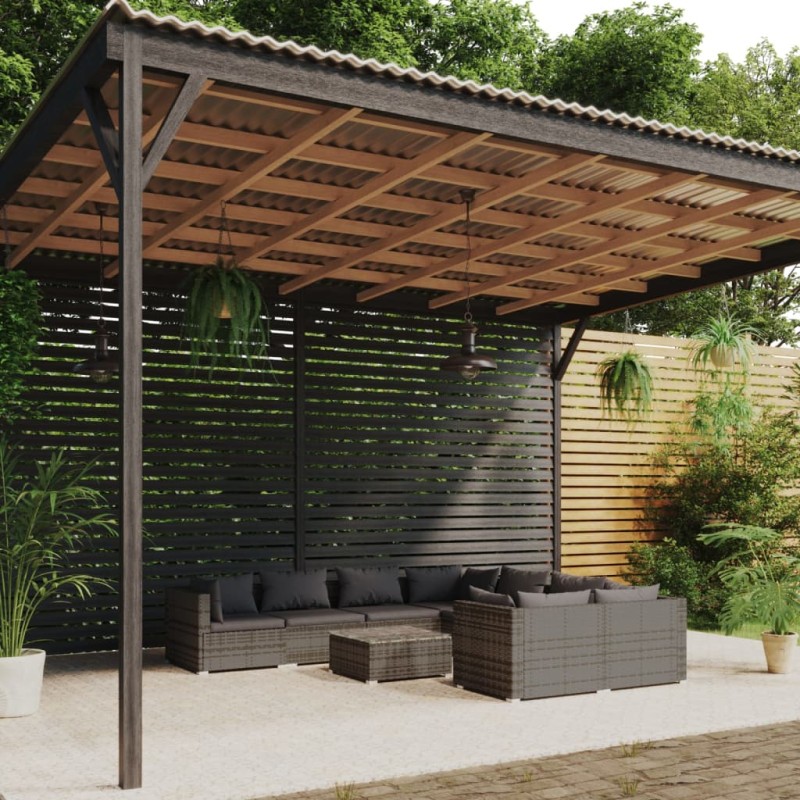 vidaXL Set de muebles de jardín 9 pzas y cojines ratán sintético gris vidaXL Set de muebles de jardín 9 pzas y cojines ratán sintético gris