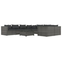 vidaXL Set de muebles de jardín 9 pzas y cojines ratán sintético gris