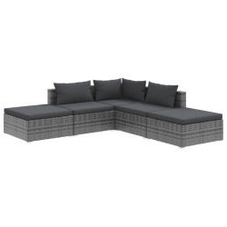 vidaXL Set de muebles de jardín 5 pzas y cojines ratán sintético gris