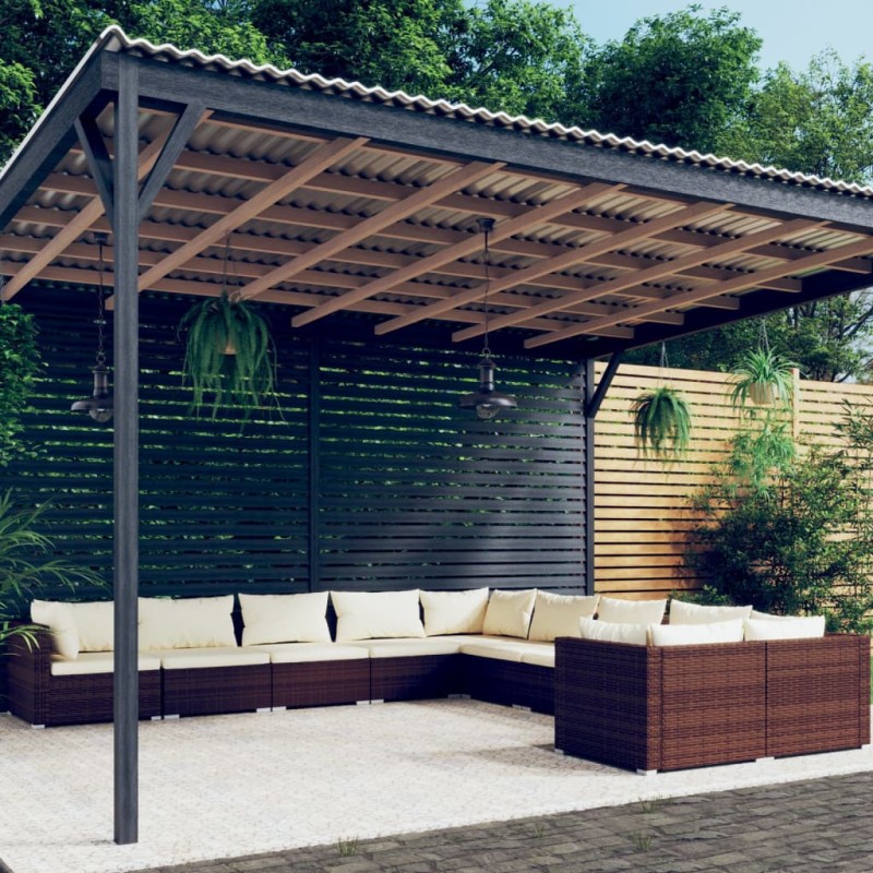 vidaXL Set muebles de jardín 10 pzas y cojines ratán sintético marrón vidaXL Set muebles de jardín 10 pzas y cojines ratán sintético marrón