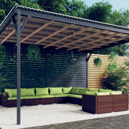 vidaXL Set muebles de jardín 10 pzas y cojines ratán sintético marrón