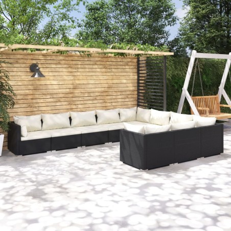 vidaXL Set de muebles de jardín 10 pzs y cojines ratán sintético negro