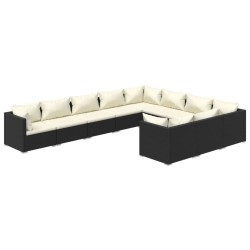 vidaXL Set de muebles de jardín 10 pzs y cojines ratán sintético negro