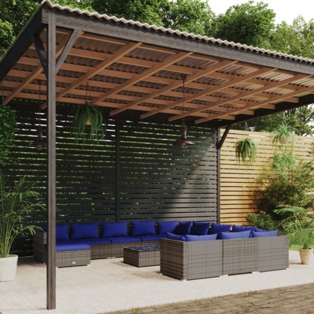 vidaXL Set de muebles de jardín 13 pzas y cojines ratán sintético gris