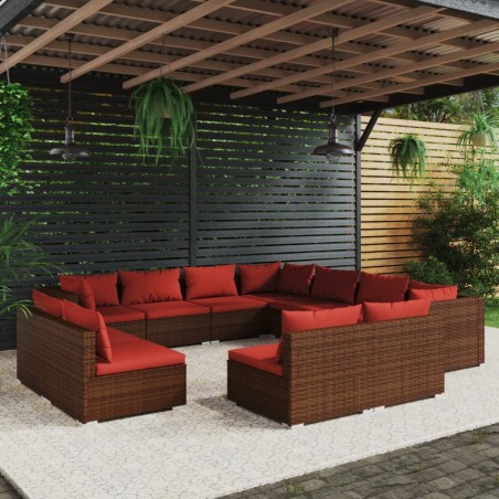 vidaXL Set de muebles de jardín 11 pzas cojines ratán sintético marrón