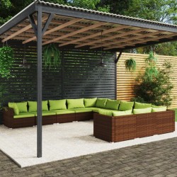 vidaXL Set muebles de jardín 11 pzas y cojines ratán sintético marrón