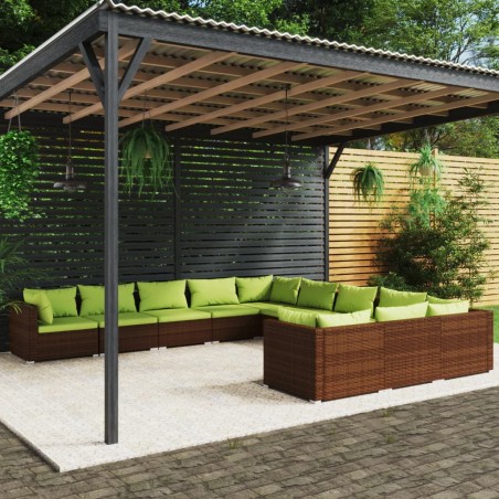 vidaXL Set muebles de jardín 11 pzas y cojines ratán sintético marrón
