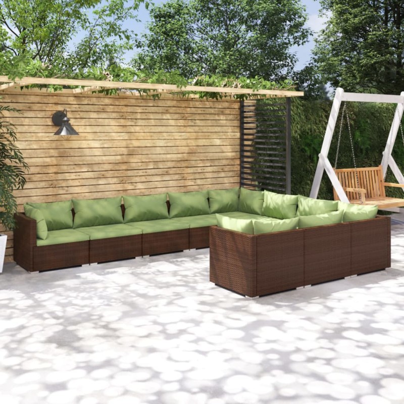 vidaXL Set muebles de jardín 10 pzas y cojines ratán sintético marrón vidaXL Set muebles de jardín 10 pzas y cojines ratán sintético marrón