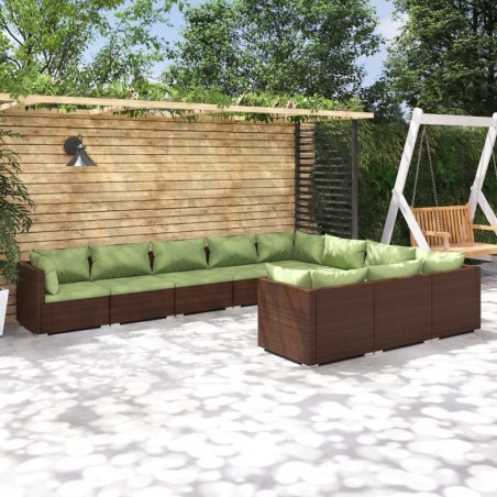 vidaXL Set muebles de jardín 10 pzas y cojines ratán sintético marrón
