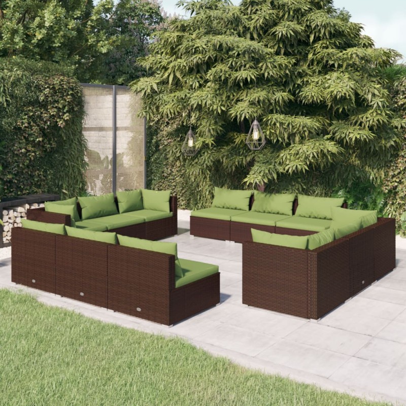 vidaXL Set muebles de jardín y cojines 12 pzas ratán sintético marrón vidaXL Set muebles de jardín y cojines 12 pzas ratán sintético marrón