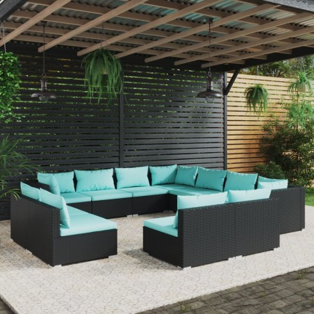 vidaXL Set de muebles de jardín 11 pzas cojines ratán sintético negro