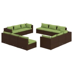 vidaXL Set muebles de jardín y cojines 12 pzas ratán sintético marrón