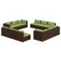vidaXL Set muebles de jardín y cojines 12 pzas ratán sintético marrón vidaXL Set muebles de jardín y cojines 12 pzas ratán sintético marrón