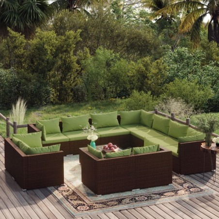 vidaXL Set muebles de jardín 12 pzas y cojines ratán sintético marrón