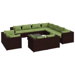 vidaXL Set muebles de jardín 12 pzas y cojines ratán sintético marrón