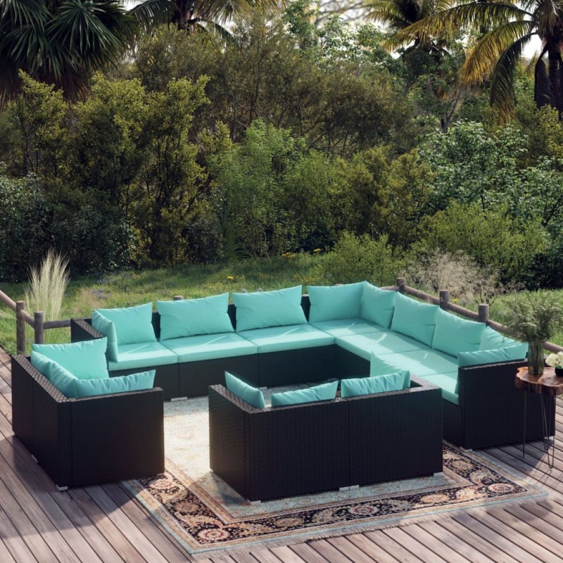 vidaXL Set de muebles de jardín 11 pzas cojines ratán sintético negro vidaXL Set de muebles de jardín 11 pzas cojines ratán sintético negro