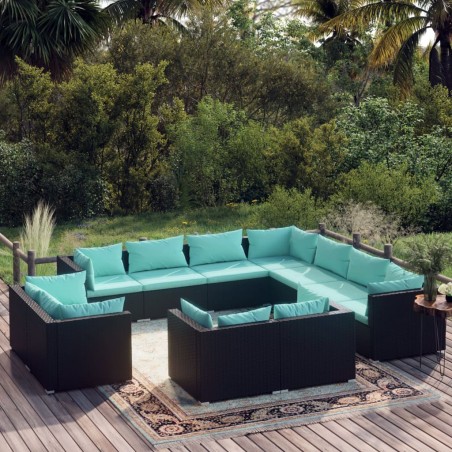 vidaXL Set de muebles de jardín 11 pzas cojines ratán sintético negro