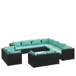 vidaXL Set de muebles de jardín 11 pzas cojines ratán sintético negro