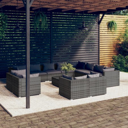 vidaXL Set de muebles de jardín 13 pzas y cojines ratán sintético gris