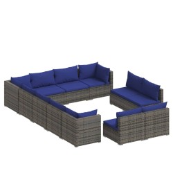 vidaXL Set de muebles de jardín 12 pzas cojines ratán sintético gris
