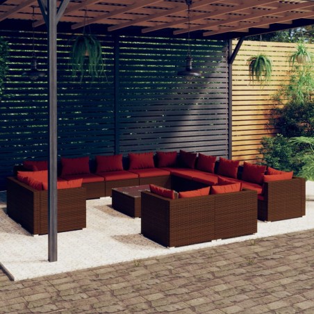 vidaXL Set muebles de jardín 14 piezas cojines ratán sintético marrón