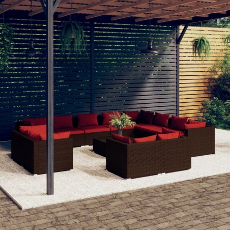 vidaXL Set muebles de jardín 13 pzas y cojines ratán sintético marrón