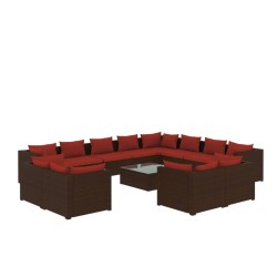 vidaXL Set muebles de jardín 13 pzas y cojines ratán sintético marrón