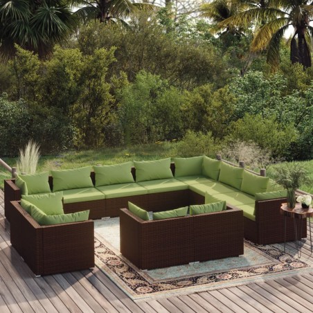 vidaXL Set muebles de jardín 12 pzas y cojines ratán sintético marrón