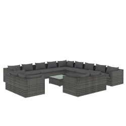 vidaXL Set de muebles de jardín 14 pzas y cojines ratán sintético gris