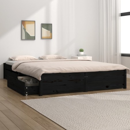 vidaXL Estructura de cama con cajones negro 140x190 cm