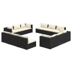 vidaXL Set de sofás de jardín 12 pzas cojines ratán sintético negro