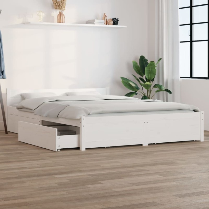 vidaXL Estructura de cama con cajones blanco 160x200 cm vidaXL Estructura de cama con cajones blanco 160x200 cm