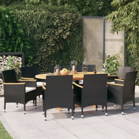 vidaXL Juego de comedor de jardín 9 piezas con cojines negro
