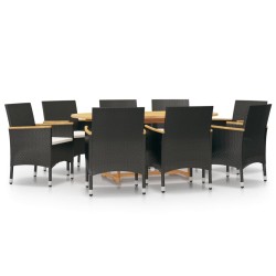 vidaXL Juego de comedor de jardín 9 piezas con cojines negro