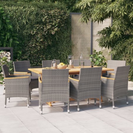 vidaXL Juego de comedor de jardín 9 piezas con cojines gris