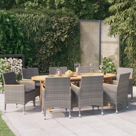 vidaXL Juego de comedor de jardín 9 piezas con cojines gris