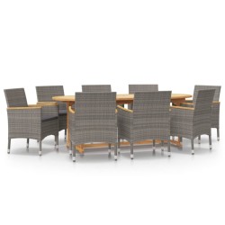 vidaXL Juego de comedor de jardín 9 piezas con cojines gris