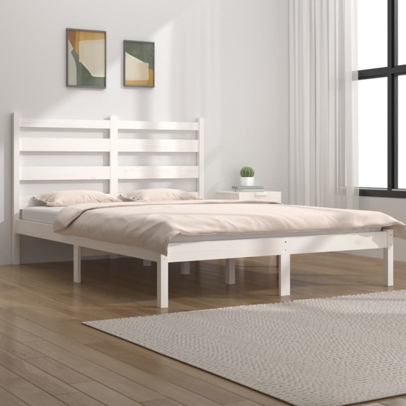 vidaXL Estructura de cama de madera maciza de pino blanco 140x190 cm vidaXL Estructura de cama de madera maciza de pino blanco 140x190 cm