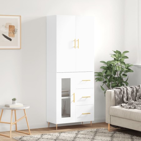 vidaXL Aparador alto madera contrachapada blanco brillo 69,5x34x180 cm