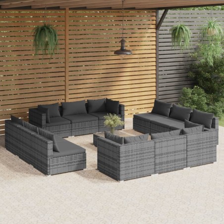 vidaXL Set de muebles de jardín 13 pzas y cojines ratán sintético gris