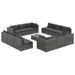 vidaXL Set de muebles de jardín 13 pzas y cojines ratán sintético gris
