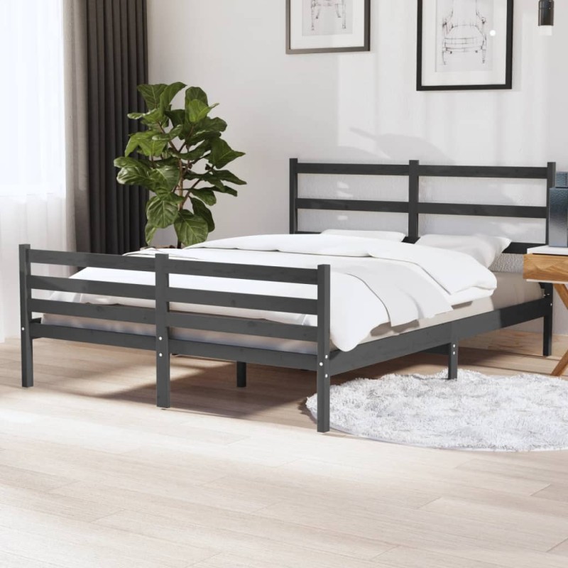 vidaXL Estructura de cama de madera maciza de pino gris 140x190 cm vidaXL Estructura de cama de madera maciza de pino gris 140x190 cm