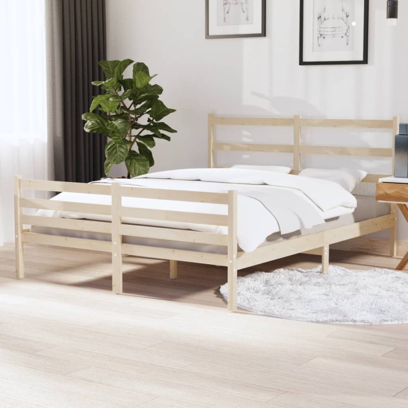 vidaXL Estructura de cama madera maciza de pino 135x190 cm vidaXL Estructura de cama madera maciza de pino 135x190 cm