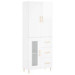 vidaXL Aparador alto madera contrachapada blanco brillo 69,5x34x180 cm