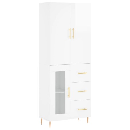 vidaXL Aparador alto madera contrachapada blanco brillo 69,5x34x180 cm