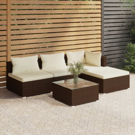 vidaXL Set muebles de jardín 5 piezas y cojines ratán sintético marrón