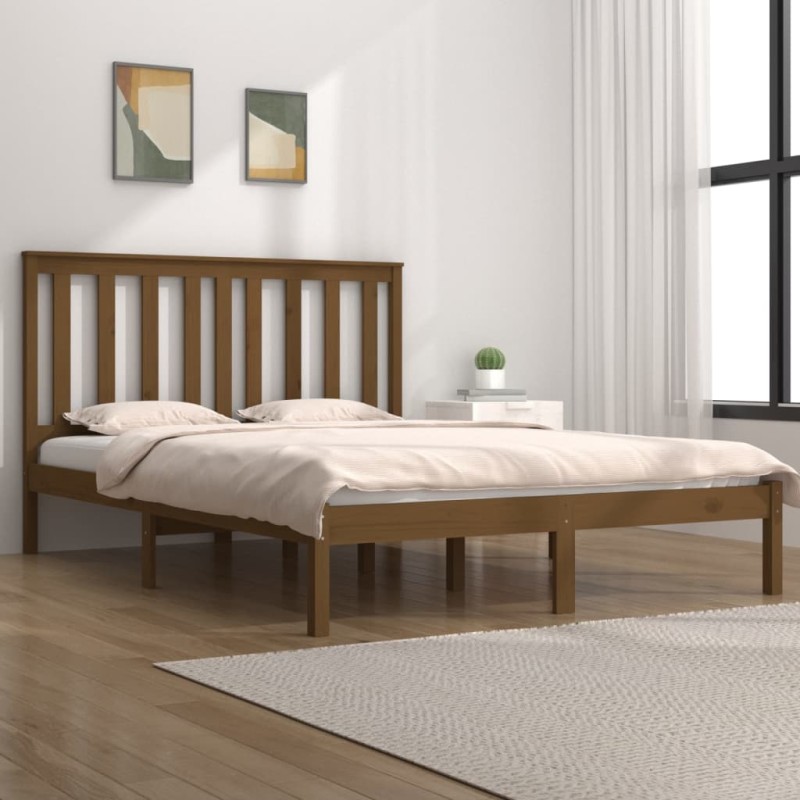 vidaXL Estructura cama madera maciza de pino doble marrón 135x190 cm