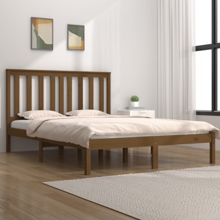 vidaXL Estructura cama madera maciza de pino doble marrón 135x190 cm
